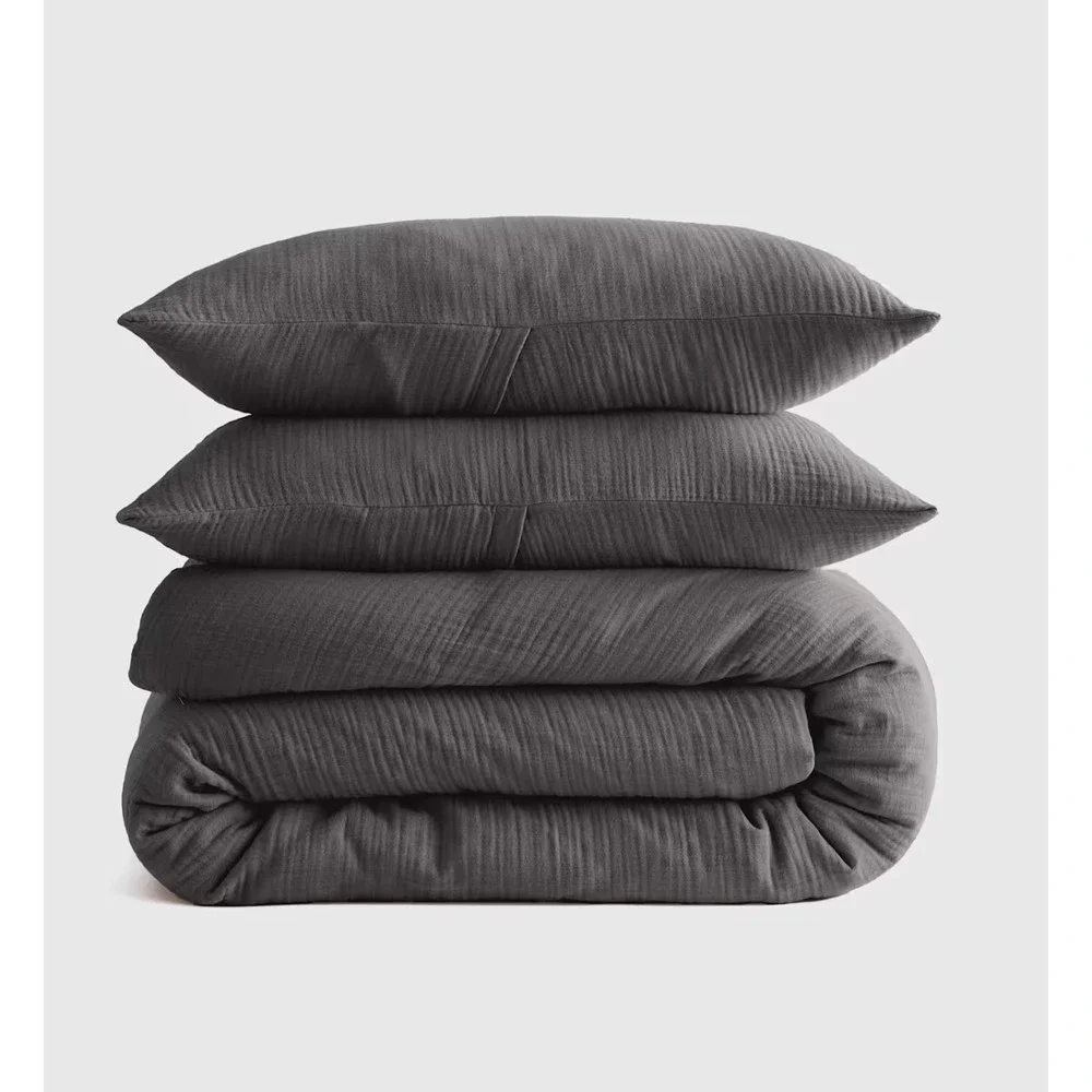 Quince Organic Airy Gauze Duvet Cover Set King/Cal King Charcoal Gray Cotton
